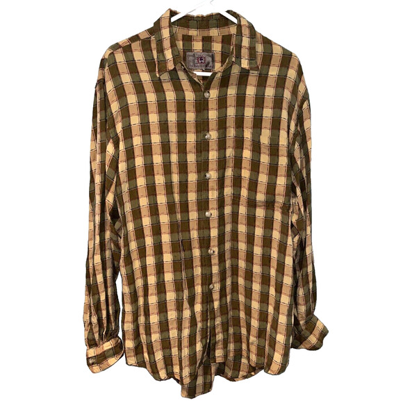 The Territory Ahead Textured Plaid Explorers Shirt Mens L Vintage 90s - Picture 2 of 7